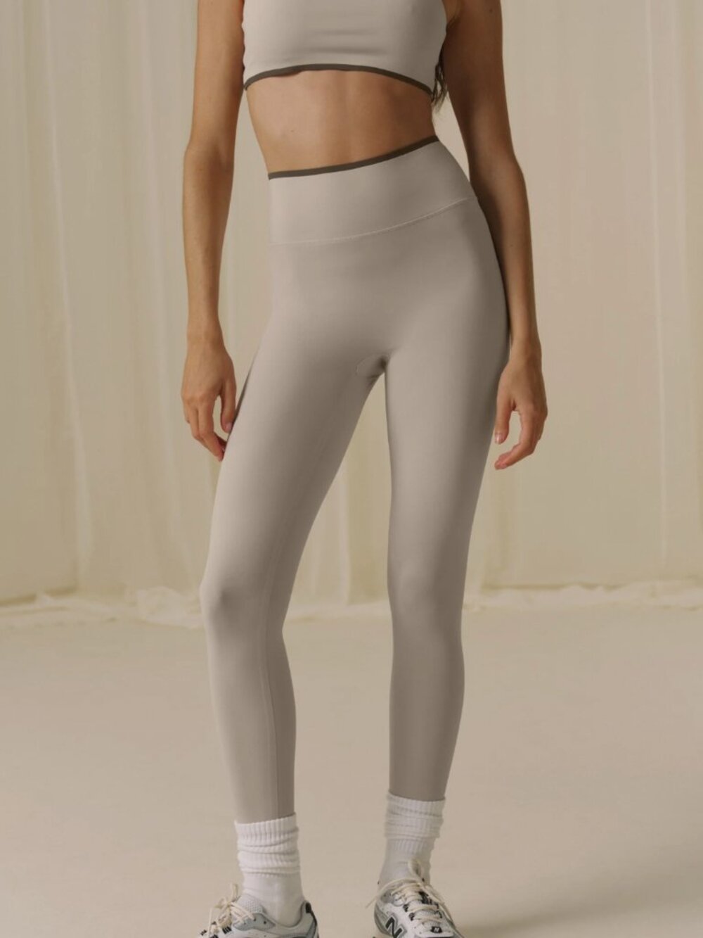 Adanola XS Tall High Waisted Leggings Bonded Contrast Taupe Brown Bone